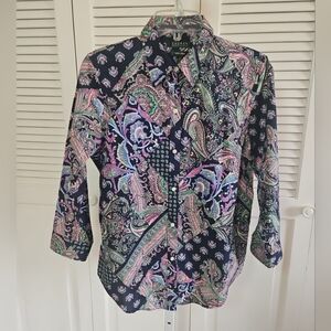 Lauren Ralph Lauren Womens Blouse Size Medium Cotton Colorful Paisley Button Up
